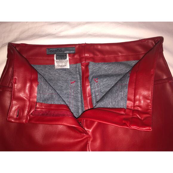 Vegan Leather Red Pants Size XS/S Teenflo Maurice Tarica Canada Lined Jeans - Picture 11 of 12